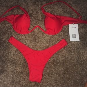 Push Up Plunge Bathing Suit - Red